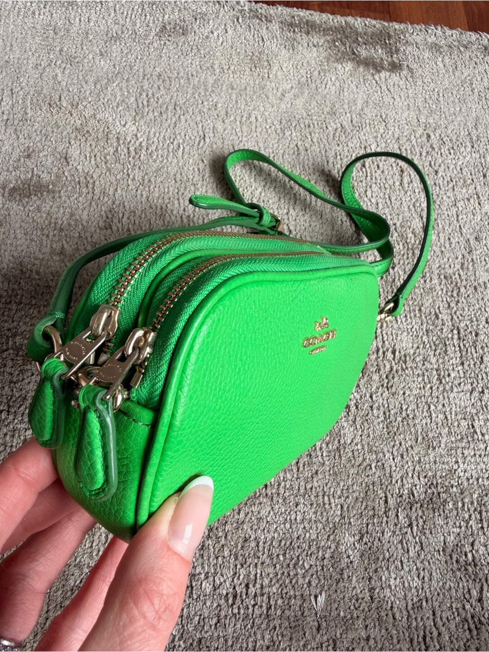 Coach Bright Green Pebbled Leather Crossbody - Picture 3 of 5
